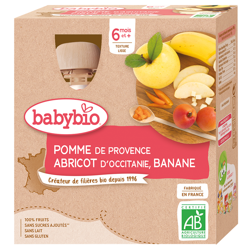 Babybio Petits Pots Pomme Abricot Céréales Bio dès 4 mois 2x130g